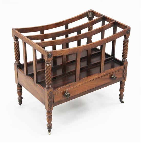 An early 19th century mahogany three division canterbury, W.1ft 8in.